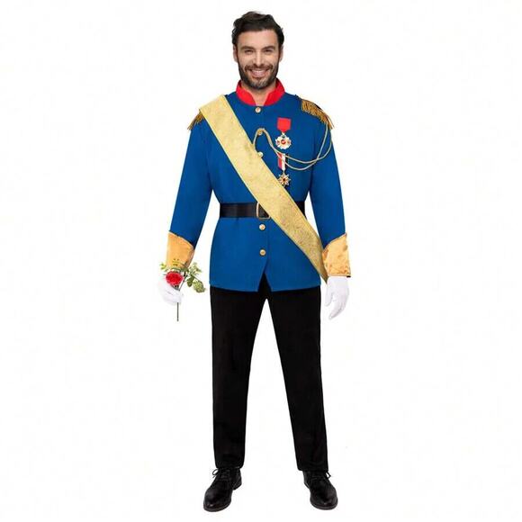 NEW Large Prince Charming Eric Capn Disney Crunch Costume Royal Blue Jacket Men - Picture 3 of 6